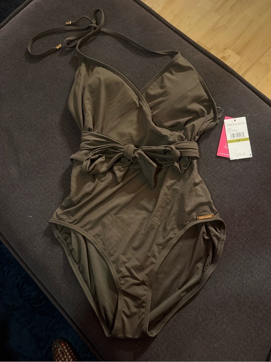 Vince Camuto Other - Vince Camuto Olive Green Halter One-Piece Swimsuit Waist Tie, Size 14 - NWT